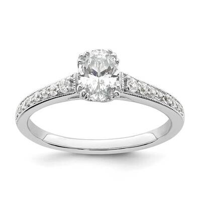 Holds 3/4 Carat 7.1X5.4mm Oval Center 1/6 Carat Diamond Semi-Mount Engagement Ring 14k White Gold R…
