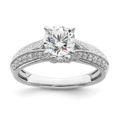 Holds 1 Carat 6.5mm Round Center 1/3 Carat Diamond Semi-Mount Engagement Ring 14k White Gold RM8691…