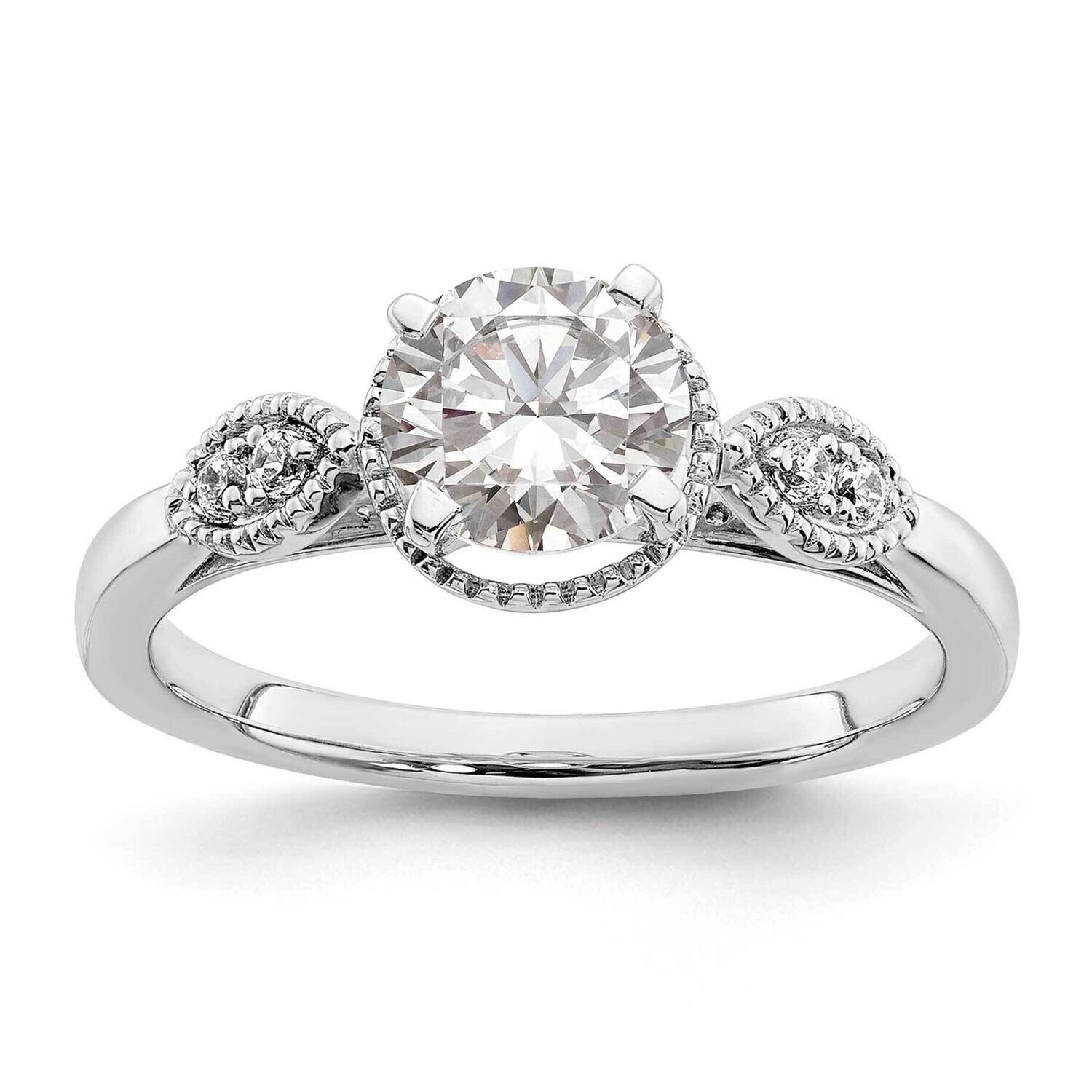 Holds 1 Carat 6.5mm Round Center 1/20 Carat Diamond Semi-Mount Engagement Ring 14k White Gold RM784…