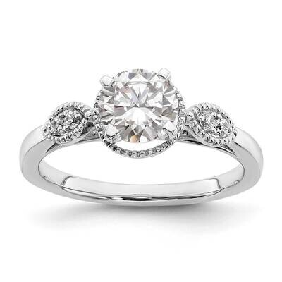 Holds 1 Carat 6.5mm Round Center 1/20 Carat Diamond Semi-Mount Engagement Ring 14k White Gold RM784…