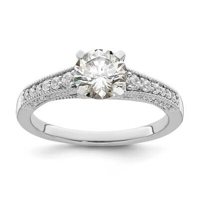 Holds 1 Carat 6.5mm Round Center 1/3 Carat Diamond Semi-Mount Engagement Ring 14k White Gold RM7851…
