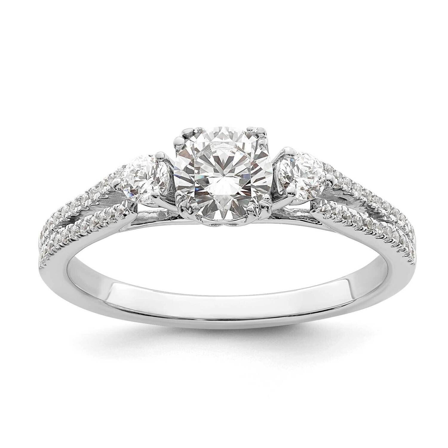3-Stone Plus Holds 1/2 Carat 5.2mm Round Center Includes 1/4 Carat Tw. Side Stones Semi-Mount Engagement Ring 14k White Gold RM7840E-050-WAA