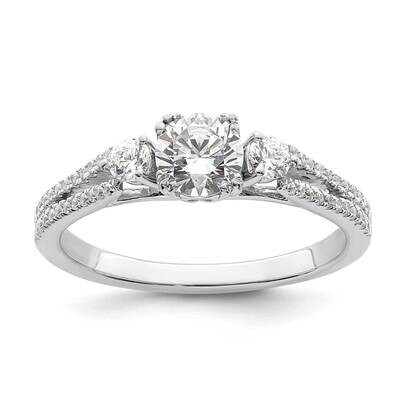 3-Stone Plus Holds 1/2 Carat 5.2mm Round Center Includes 1/4 Carat Tw. Side Stones Semi-Mount Engag…