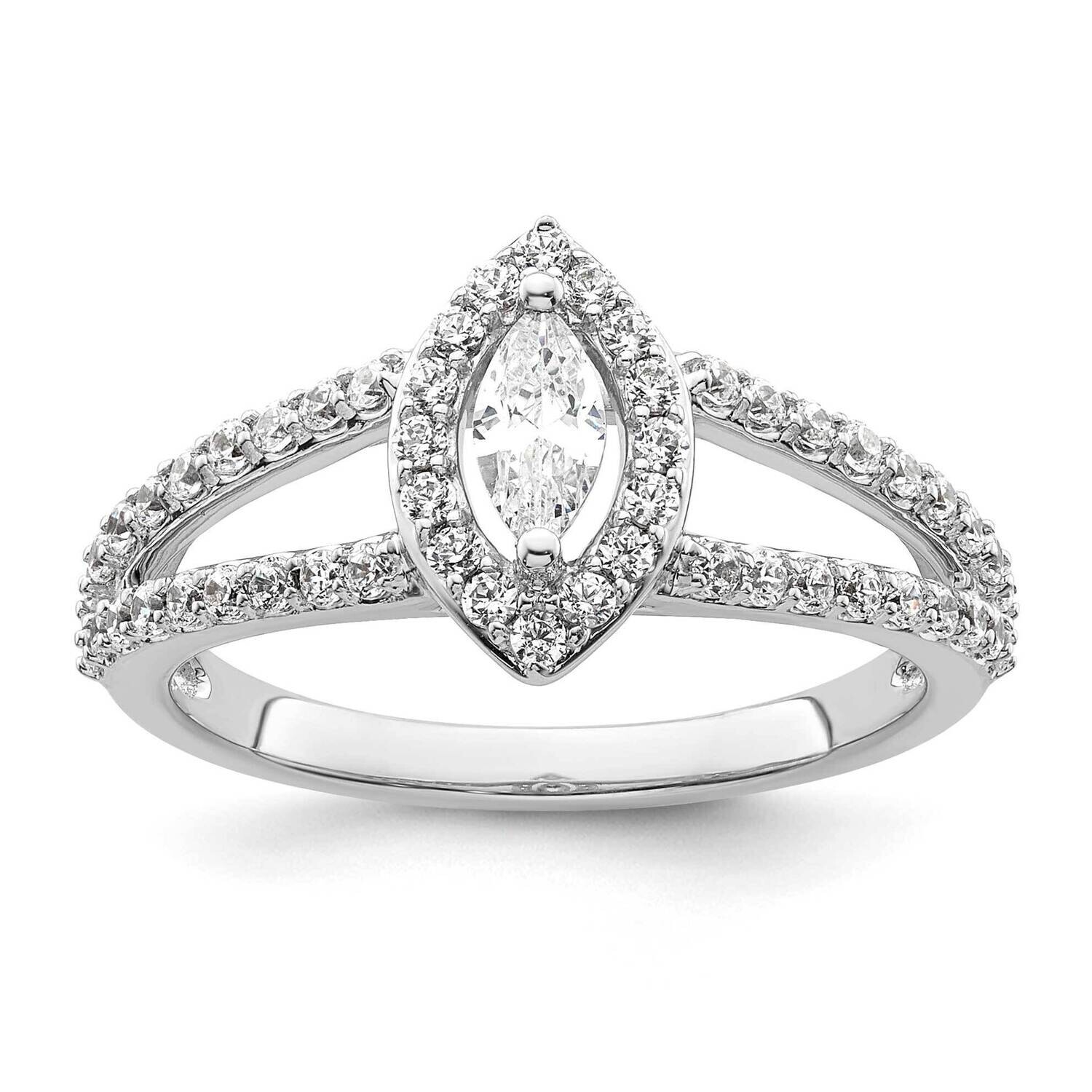 Halo Plus Holds 1/4 Carat 6X3mm Marquise Center 1/2 Carat Diamond Semi-Mount Engagement Ring 14k Wh…