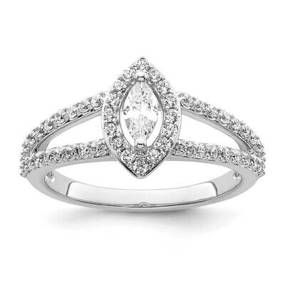 Halo Plus Holds 1/4 Carat 6X3mm Marquise Center 1/2 Carat Diamond Semi-Mount Engagement Ring 14k Wh…