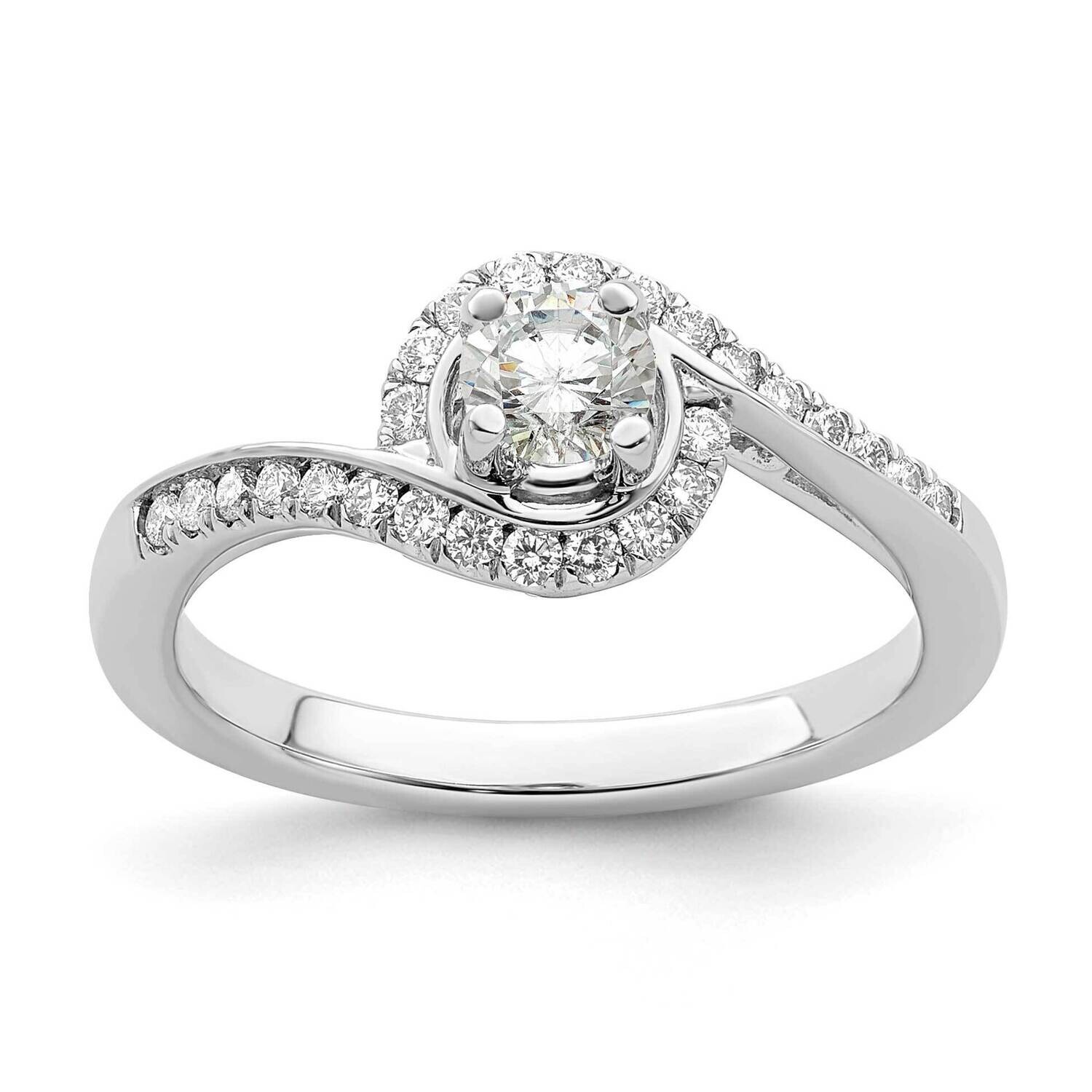By-Pass Holds 1/2 Carat 5.1mm Round Center 1/4 Carat Diamond Semi-Mount Engagement Ring 14k White G…