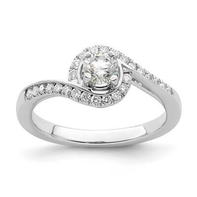 By-Pass Holds 1/2 Carat 5.1mm Round Center 1/4 Carat Diamond Semi-Mount Engagement Ring 14k White G…