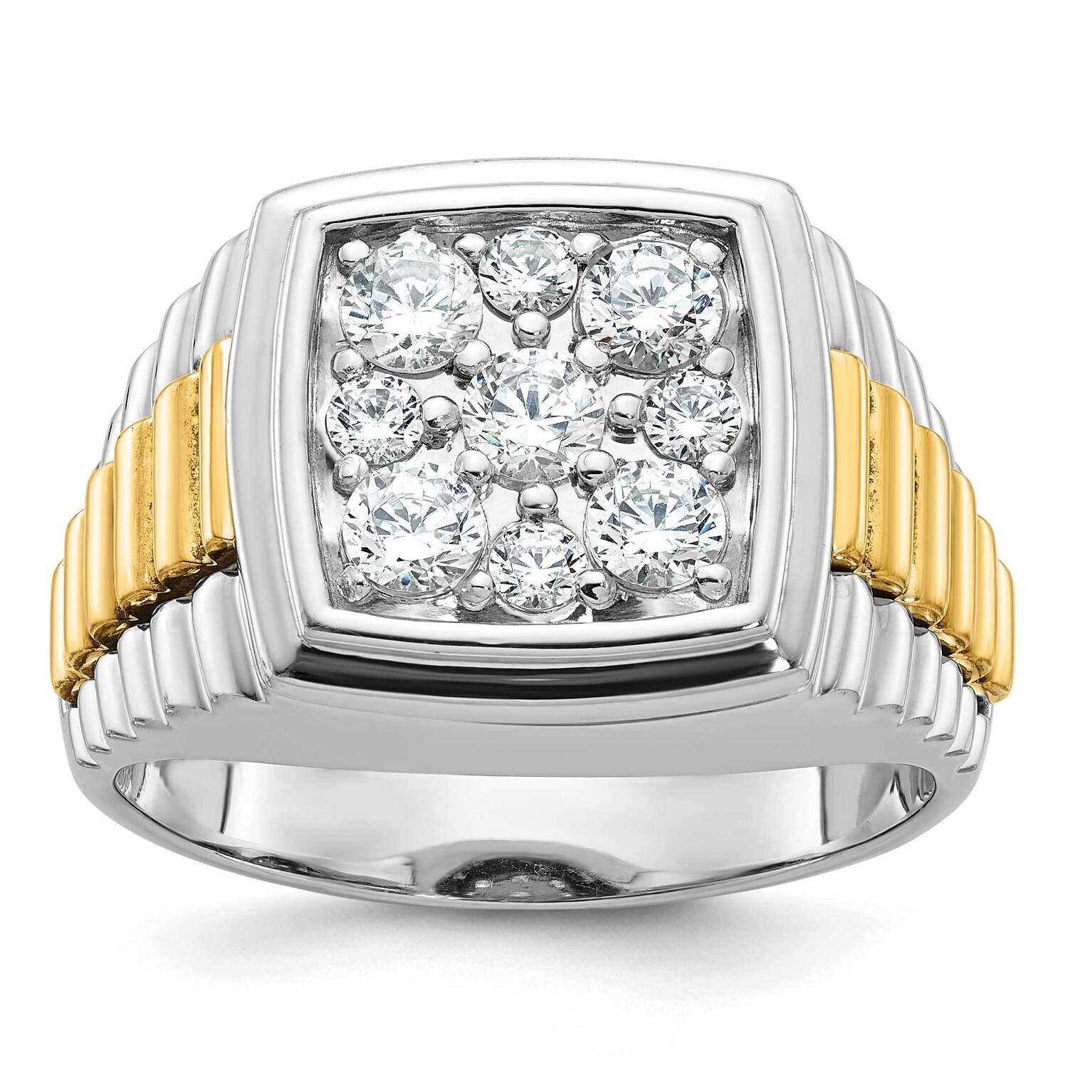 Ibgoodman Men&#39;s Polished Textured 1 Carat A Quality Diamond Cluster Ring 10k Two-Tone Gold B58299-0…