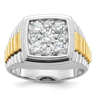 Ibgoodman Men&#39;s Polished Textured 1 Carat A Quality Diamond Cluster Ring 10k Two-Tone Gold B58299-0…