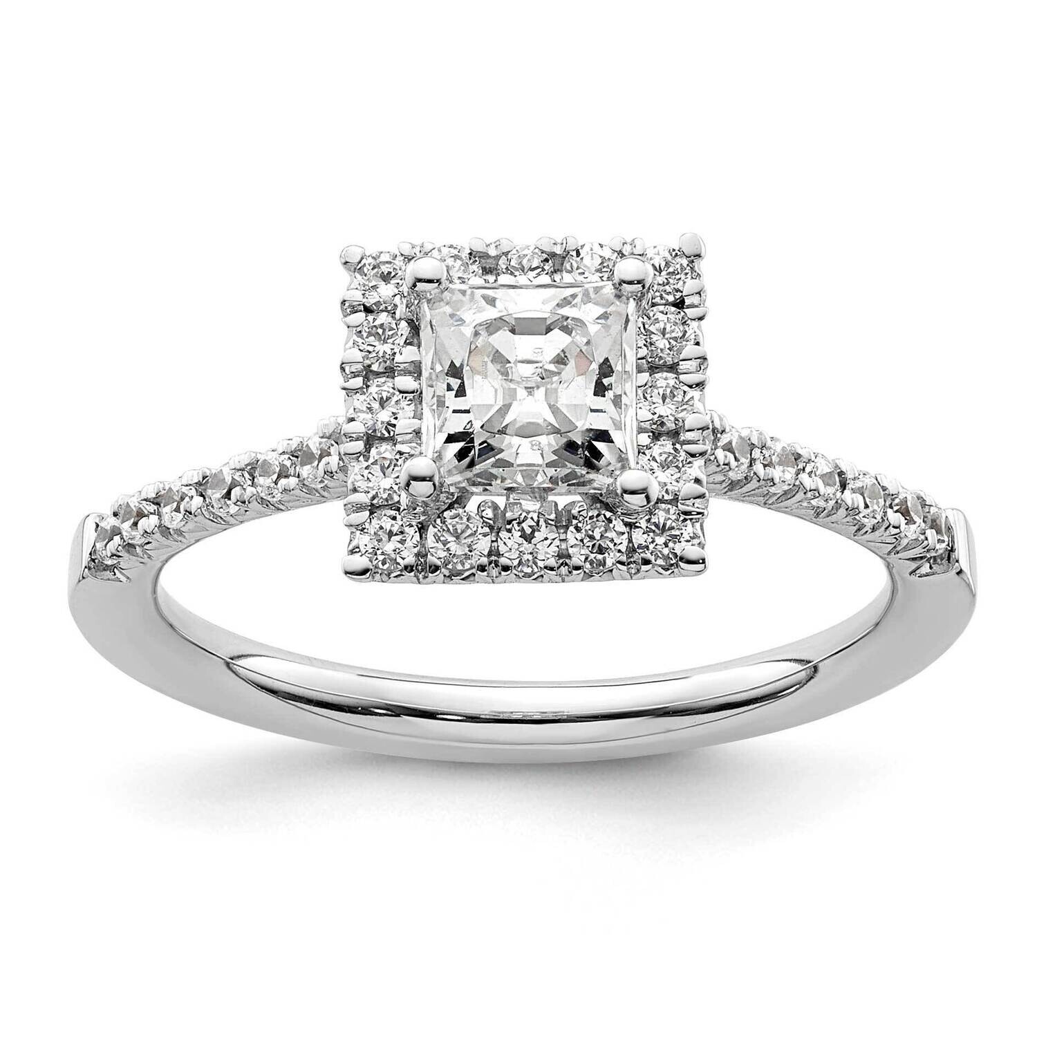 Halo Holds 3/4 Carat 4.9mm Princess Center 1/3 Carat Diamond Semi-Mount Engagement Ring 14k White G…