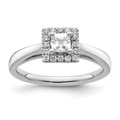 Halo Holds 1/3 Carat 3.9mm Princess Center 1/6 Carat Diamond Semi-Mount Engagement Ring 14k White G…