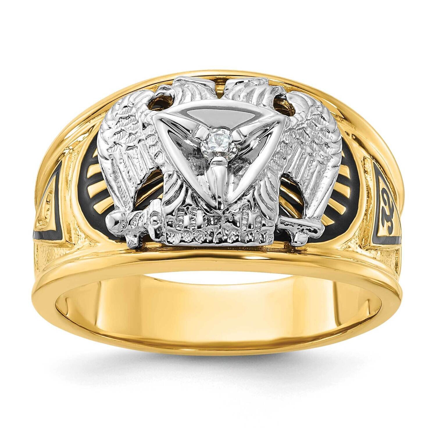 Ibgoodman Men&#39;s Polished Textured 32Nd Degree Scottish Rite Masonic Ring Mounting 10k Two-Tone Gold…