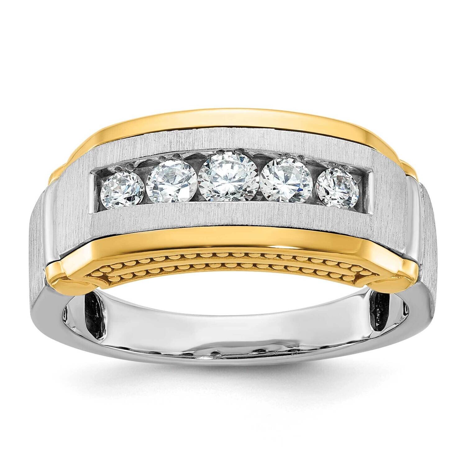 Ibgoodman Men&#39;s Polished Satin Beaded 5-Stone Ring Mounting 14k Two-Tone Gold B63873-4WY by IBGoodm…