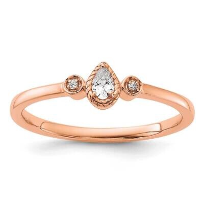 Rope Edge Petite 3-Stone 1/15 Carat Pear Diamond Complete Promise/Engagement Ring 14k Rose Gold RM7…