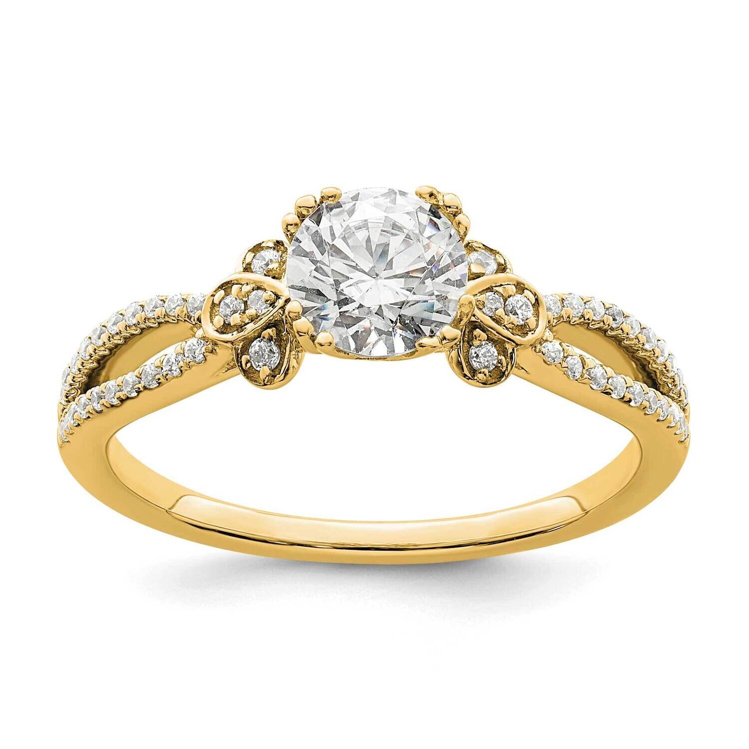 Split Shank Holds 3/4 Carat 5.8mm Round Center 1/6 Carat Diamond Semi-Mount Engagement Ring 14k Gol…
