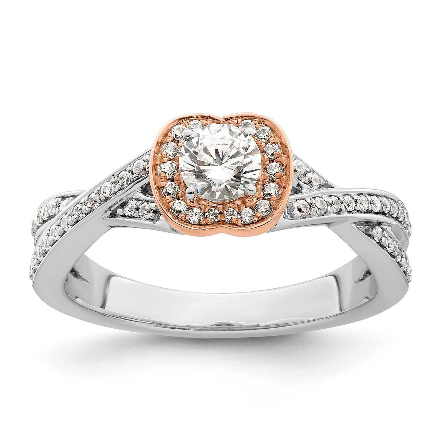 Rose Gold Halo Plus 5/8 Carat Diamond Complete Engagement Ring 14k White Gold RM8860E-033-CWRAA, MP…