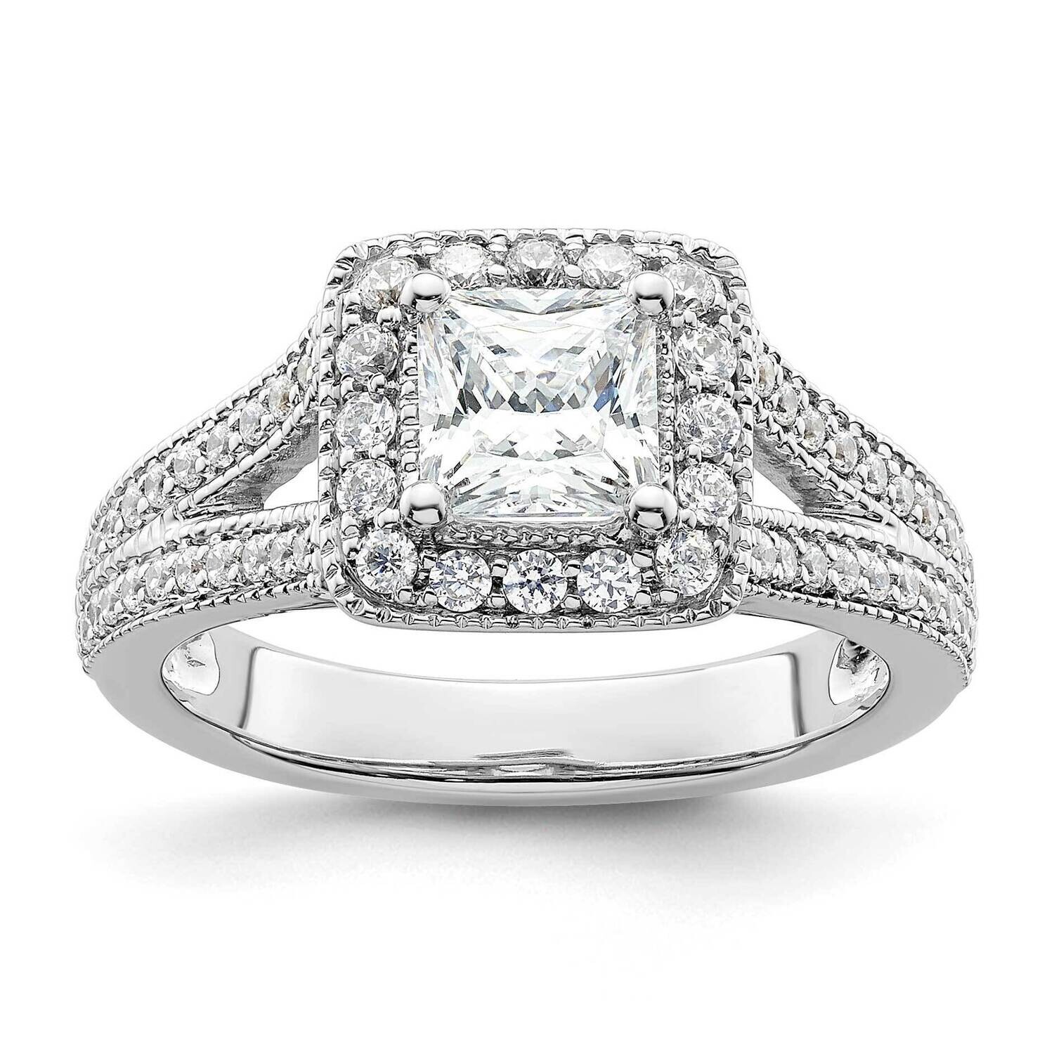 Halo Plus Holds 3/4 Carat 5.00mm Princess Center 1/2 Carat Diamond Semi-Mount Engagement Ring 14k W…