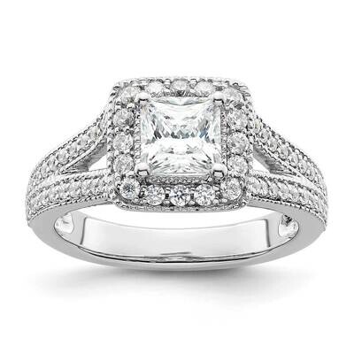Halo Plus Holds 3/4 Carat 5.00mm Princess Center 1/2 Carat Diamond Semi-Mount Engagement Ring 14k W…