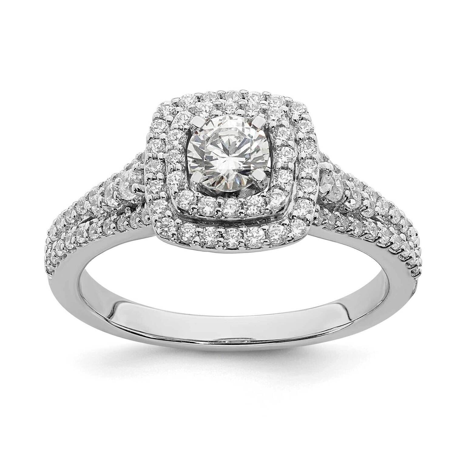 Double Halo Holds 1/3 Carat 4.5mm Round Center 1/2 Carat Diamond Semi-Mount Engagement Ring 14k Whi…