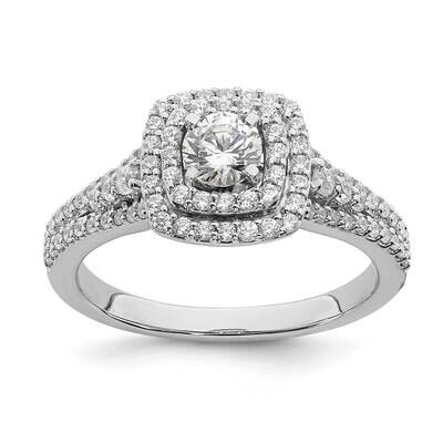 Double Halo Holds 1/3 Carat 4.5mm Round Center 1/2 Carat Diamond Semi-Mount Engagement Ring 14k Whi…