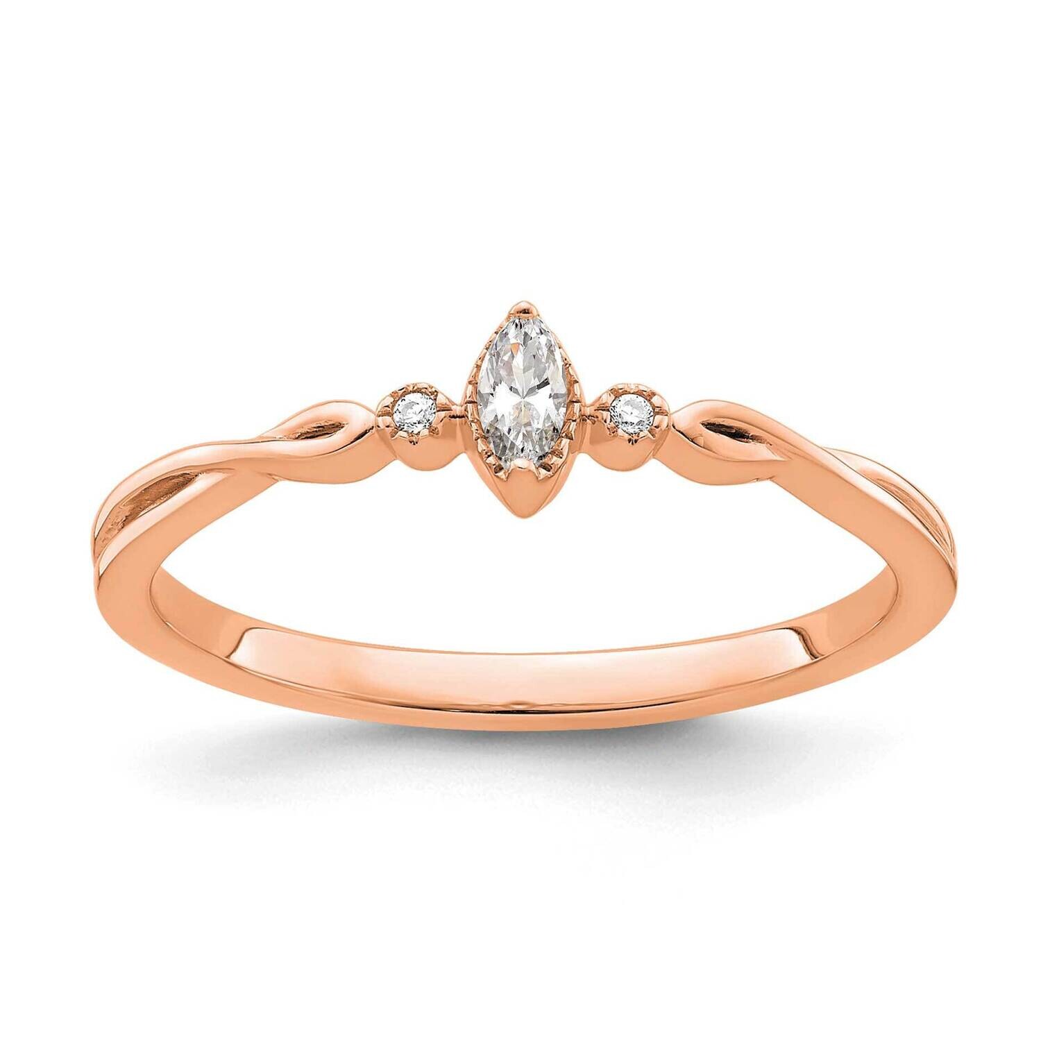 Beaded Edge Petite 3-Stone 1/15 Carat Marquise Diamond Complete Promise/Engagement Ring 14k Rose Go…