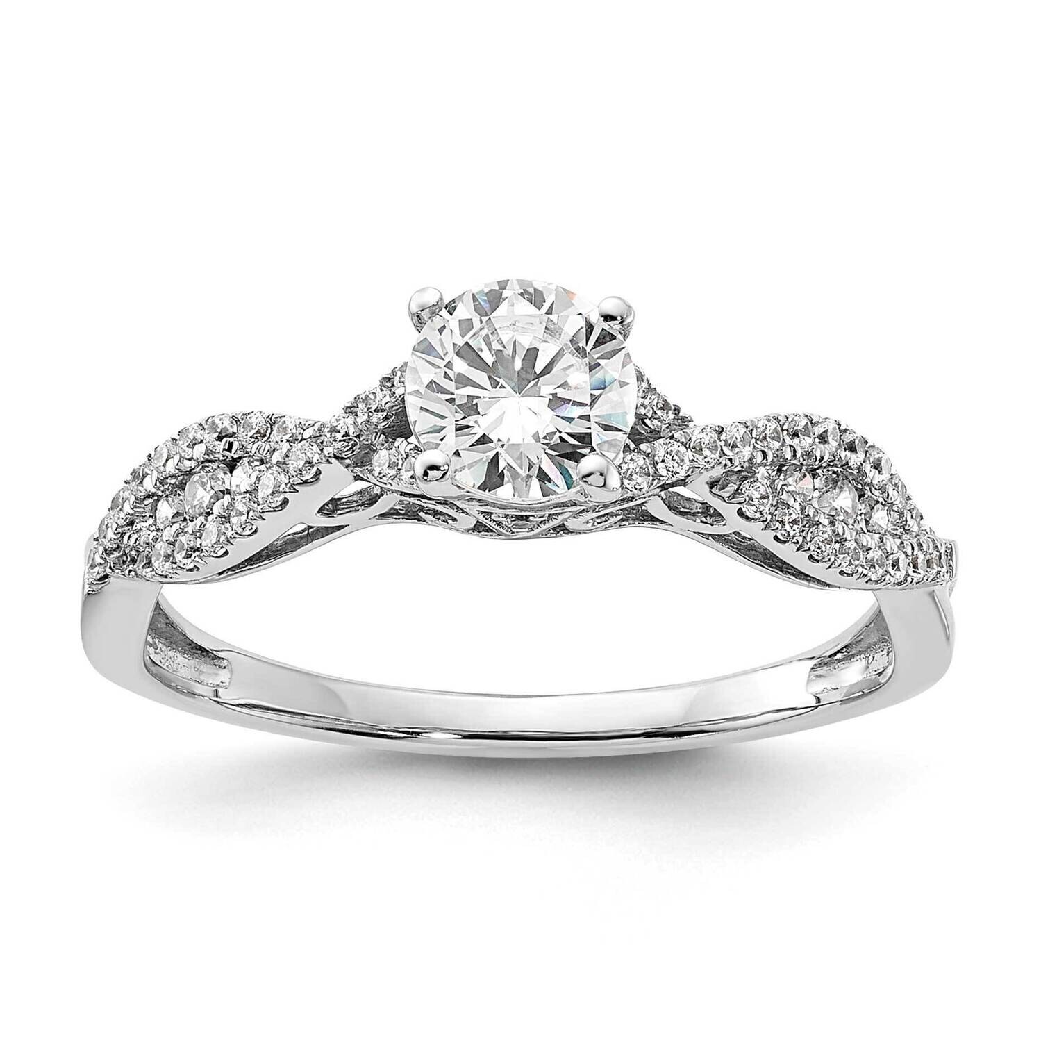 Criss-Cross Holds 1/2 Carat 5.2mm Round Center 1/4 Carat Diamond Semi-Mount Engagement Ring 14k Whi…