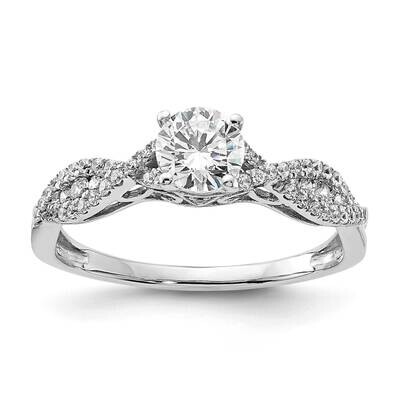 Criss-Cross Holds 1/2 Carat 5.2mm Round Center 1/4 Carat Diamond Semi-Mount Engagement Ring 14k Whi…
