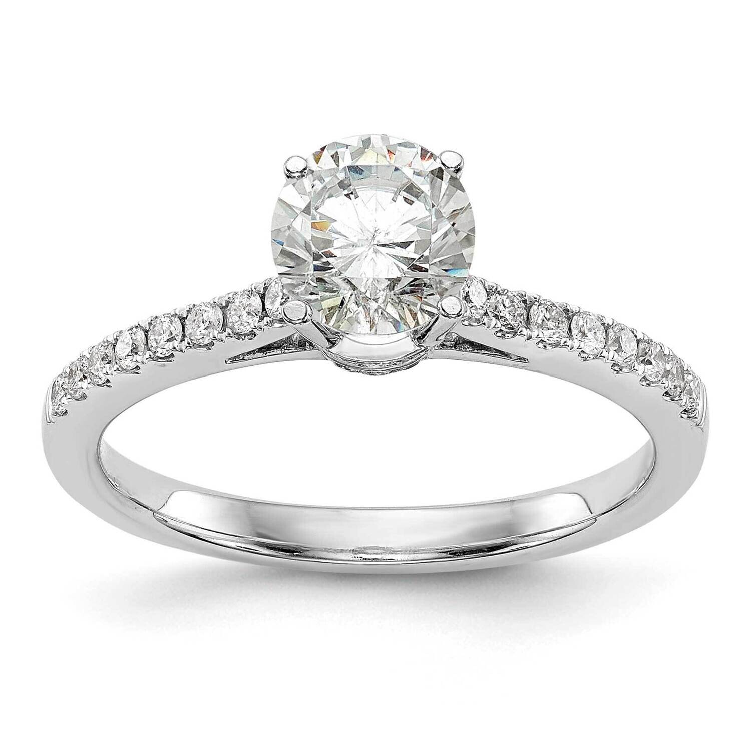 Holds 1/2 Carat 5.00mm Round Center 1/5 Carat Diamond Semi-Mount Engagement Ring 14k White Gold RM2…