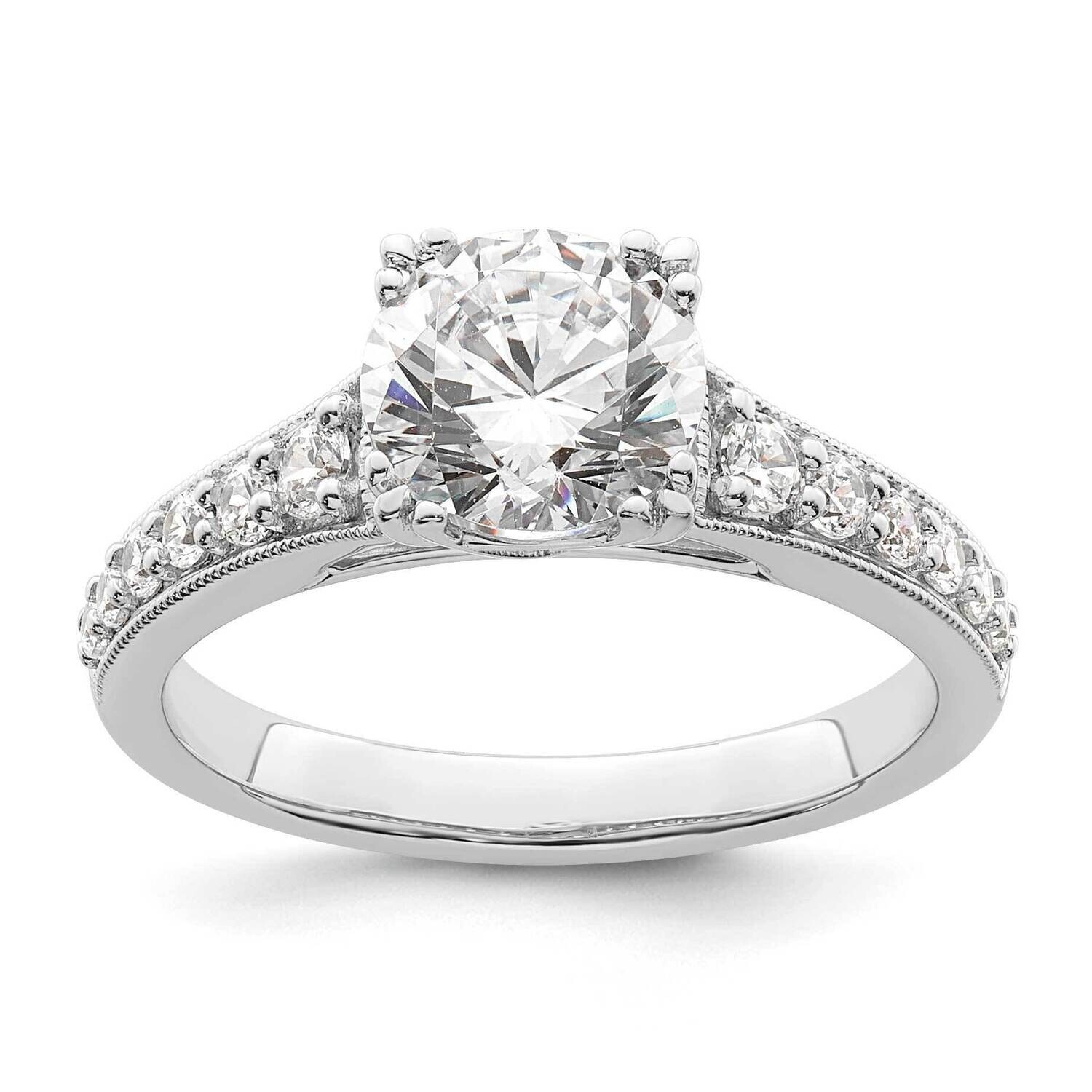 Holds 1.5 Carat 7.5mm Round Center 1/3 Carat Diamond Semi-Mount Engagement Ring 14k White Gold RM78…