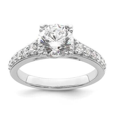 Holds 1.5 Carat 7.5mm Round Center 1/3 Carat Diamond Semi-Mount Engagement Ring 14k White Gold RM78…