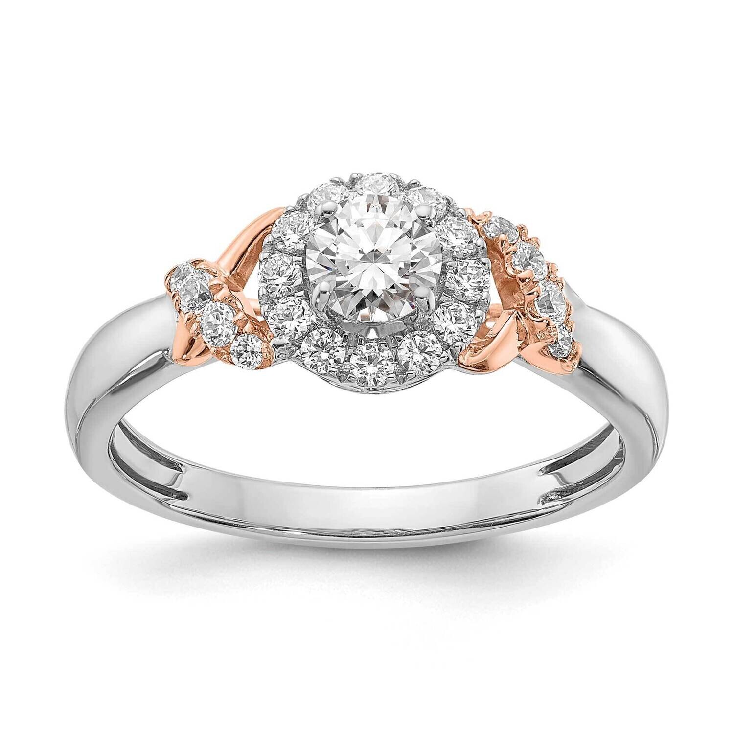 Rose Gold Halo Plus Holds 1/3 Carat 4.5mm Round Center 1/3 Carat Diamond Semi-Mount Engagement Ring…