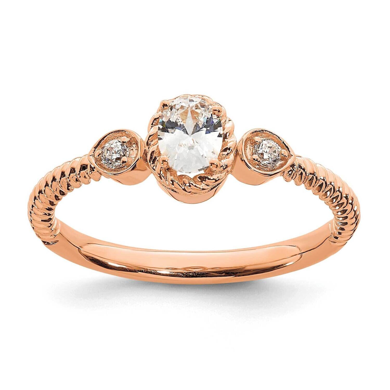 Roped BPetite 3-Stone 1/4 Carat Oval Diamond Complete Promise/Engagement Ring 14k Rose Gold RM7792E-025-RAA
