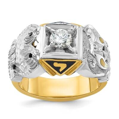 Ibgoodman Men&#39;s Polished Textured Double Eagle Masonic Shriner&#39;s Ring Mounting 14k Two-Tone Gold B0…