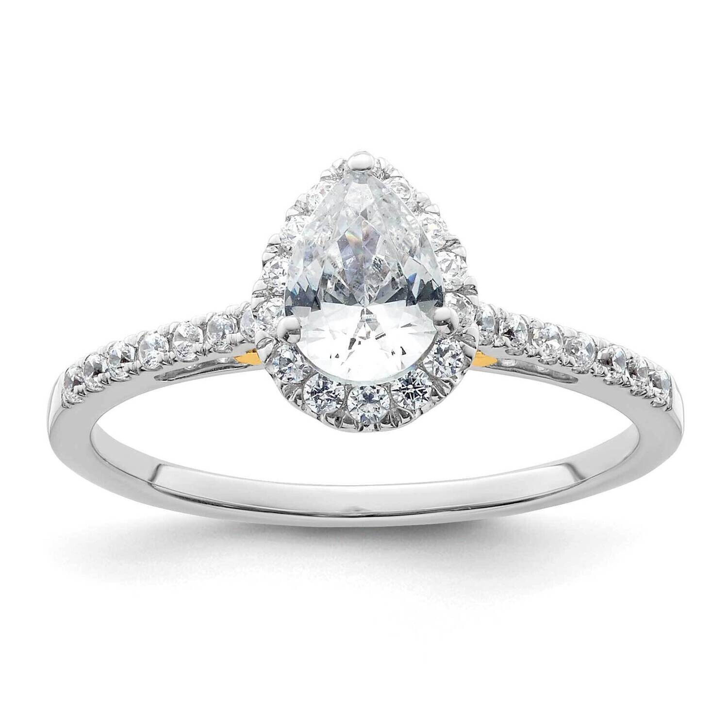 Halo Holds 3/4 Carat 7X5mm Pear Center 1/4 Carat Diamond Semi-Mount Engagement Ring 14k Two-Tone Go…