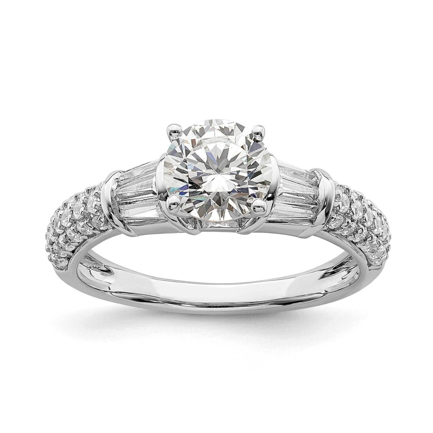Holds 1 Carat 6.5mm Round Center 1/2 Carat Round/Baguette Diamond Semi-Mount Engagement Ring 14k Wh…