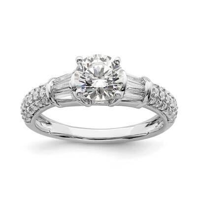 Holds 1 Carat 6.5mm Round Center 1/2 Carat Round/Baguette Diamond Semi-Mount Engagement Ring 14k Wh…