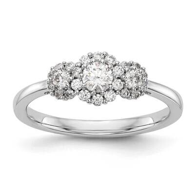 3-Stone Plus Holds 1/5 Carat 3.6mm Round Center 2-2.3mm Round Sides Diamond Halo Semi-Mount Engagem…