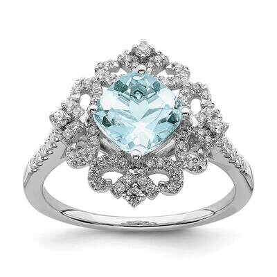 Blooming Bridal Vintage 7.00mm Cushion-Cut Aquamarine 1/3 Carat Diamond Complete Engagement Ring 14…