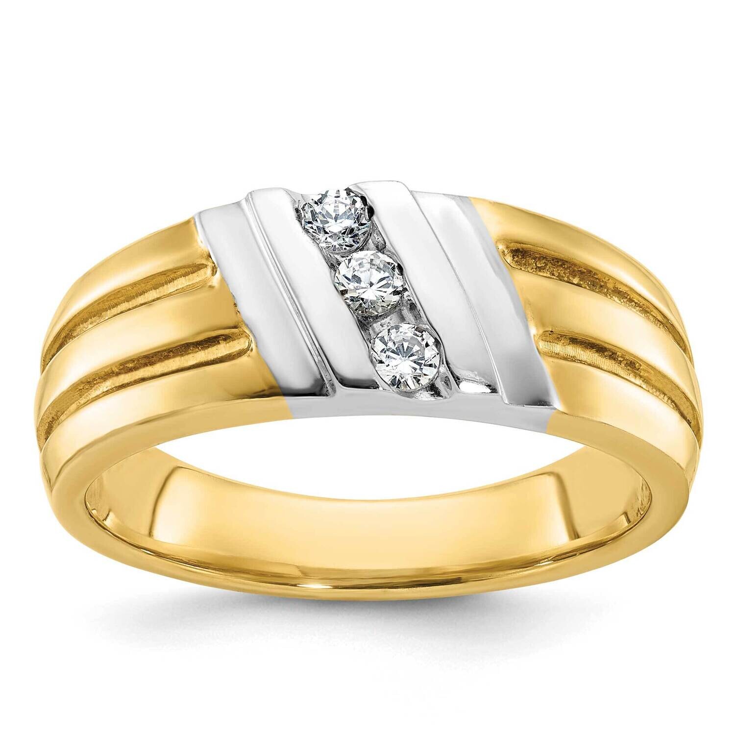 Ibgoodman Men&#39;s Polished Grooved 3-Stone Ring Mounting 14k Two-Tone Gold B56992-4YW by IBGoodman, M…