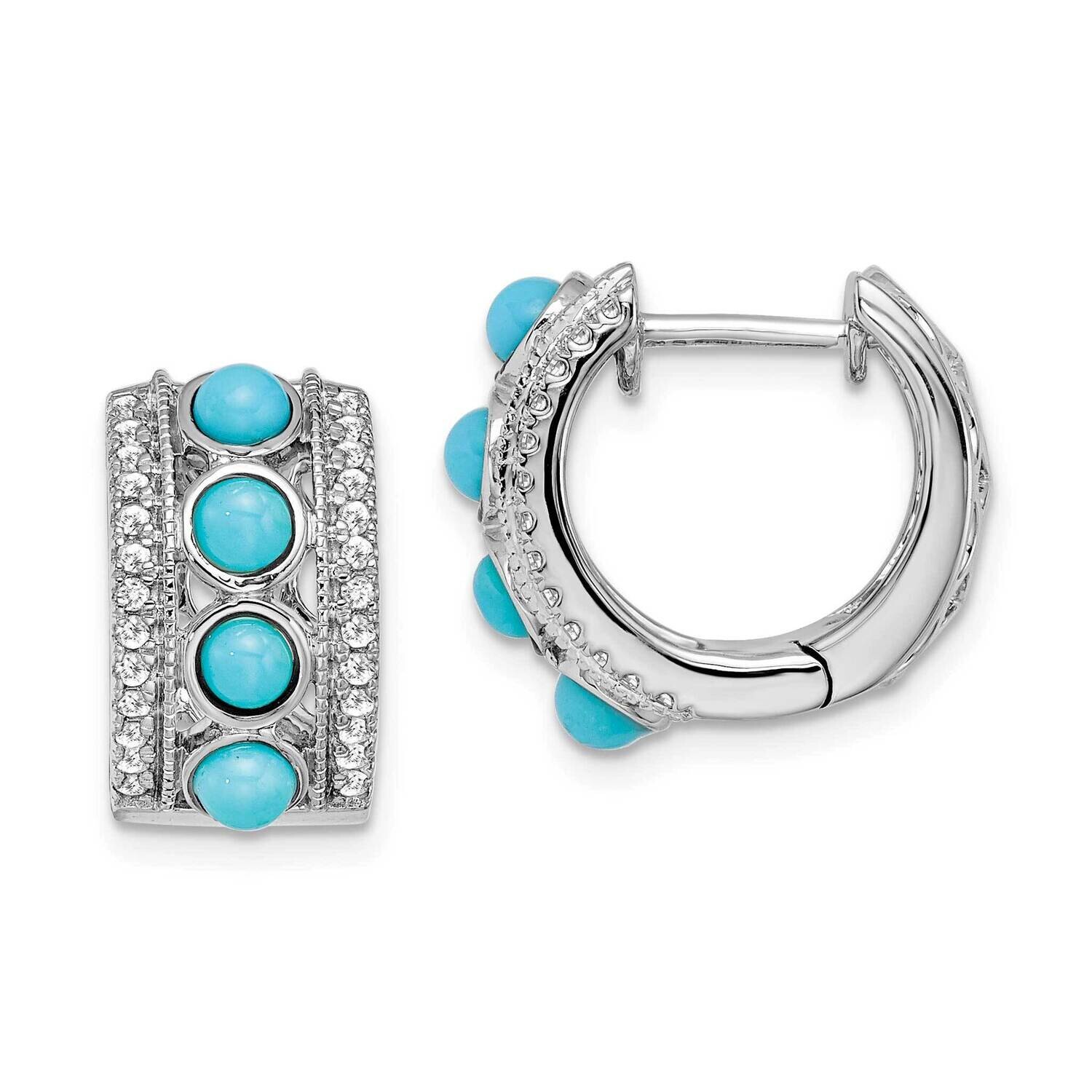 Turquoise White Topaz Hinged Hoop Earrings 14k White Gold EM7417-BTQ-W, MPN: EM7417-BTQ-W, 88395796…