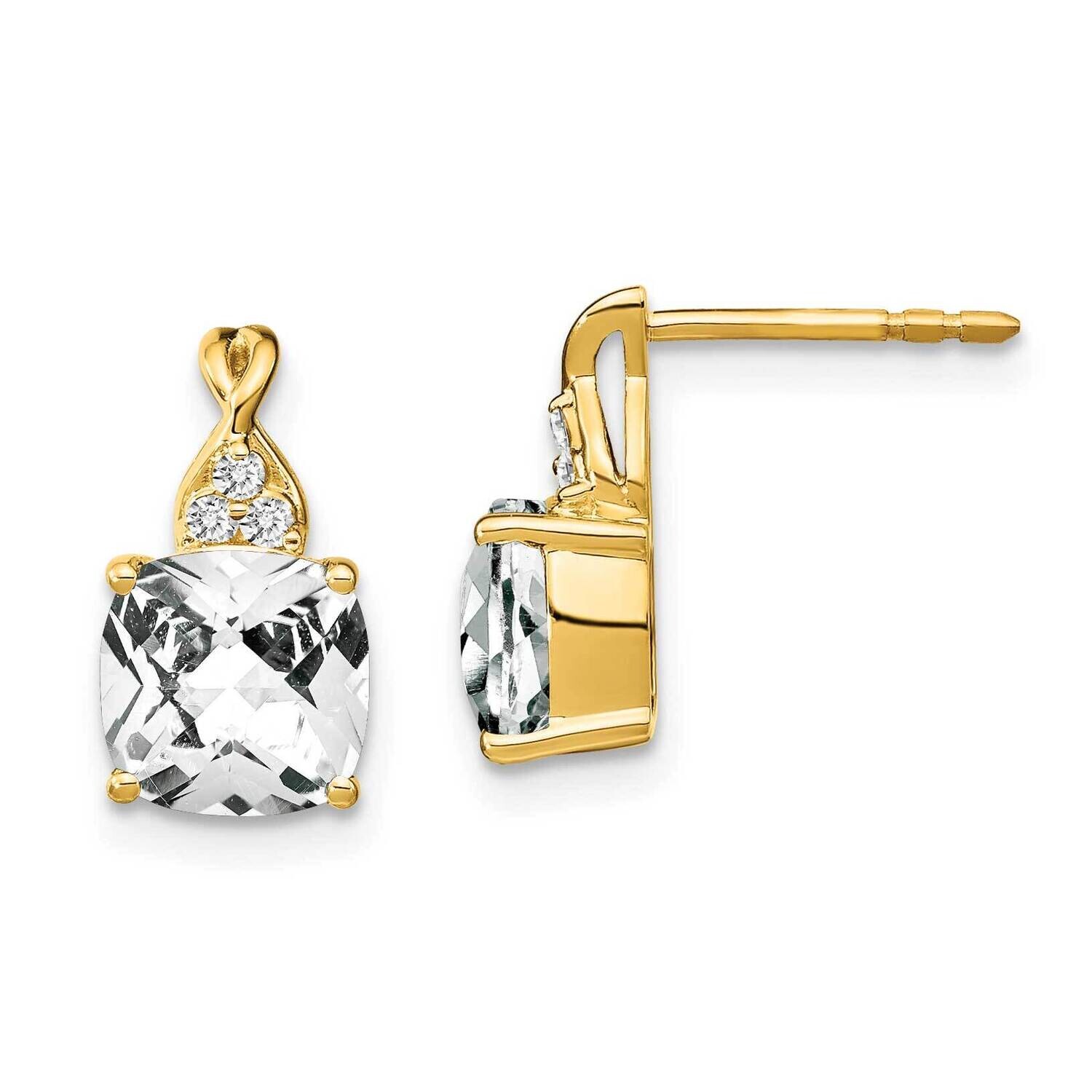 Checkerboard White Topaz Diamond Earrings 10k Gold EM4393-WT-006-1YA, MPN: EM4393-WT-006-1YA, 19110…
