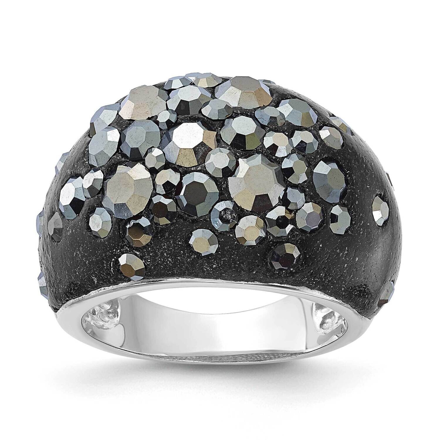 Black Clay &amp; Preciosa Crystal Ring Sterling Silver Rhodium-Plated QR5955, MPN: QR5955,