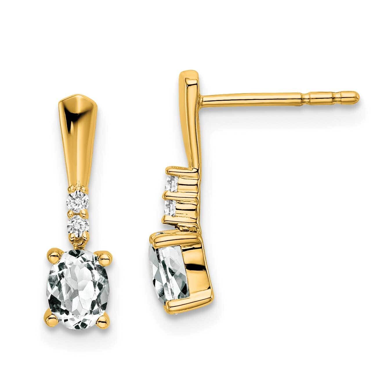 Oval White Topaz Diamond Dangle Earrings 14k Gold EM7407-WT-004-YA