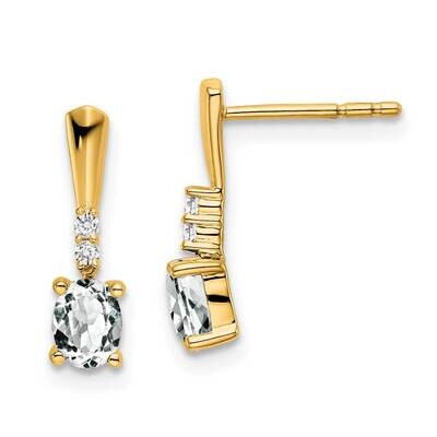 Oval White Topaz Diamond Dangle Earrings 14k Gold EM7407-WT-004-YA, MPN: EM7407-WT-004-YA,