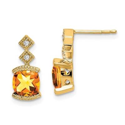 Citrine Diamond Earrings 14k Gold EM7081-CI-004-YA, MPN: EM7081-CI-004-YA, 191101839658