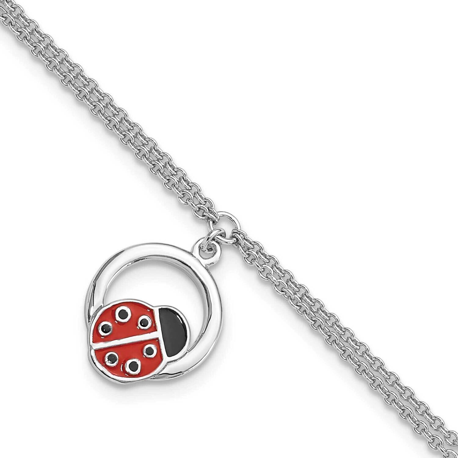 Rhod-Pltd Enamel Ladybug On Ring 7.25 Inch 1 Inch Extension Bracelet Sterling Silver QG6371-7.25