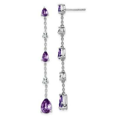 Amethyst White Topaz Dangle Earrings 14k White Gold EM7090-AM-WA, MPN: EM7090-AM-WA, 191101840197