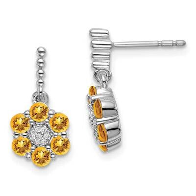 Citrine Diamond Earrings 14k White Gold EM7191-CI-004-WA, MPN: EM7191-CI-004-WA, 191101841972