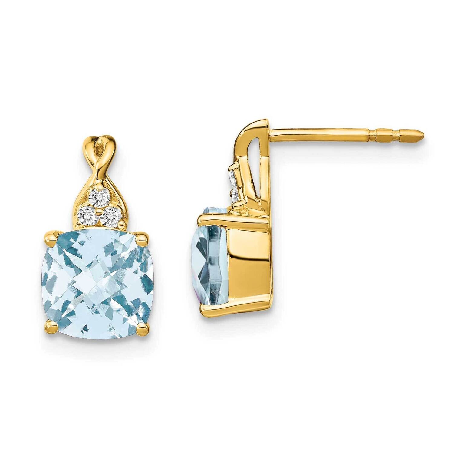 Checkerboard Aquamarine Diamond Earrings 14k Gold EM4393-AQ-006-YA, MPN: EM4393-AQ-006-YA, 19110140…