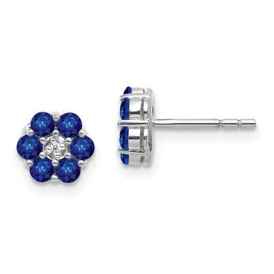 Polished Sapphire Diamond Post Earrings 10k White Gold EM5609-SA-001-1WA, MPN: EM5609-SA-001-1WA, 1…